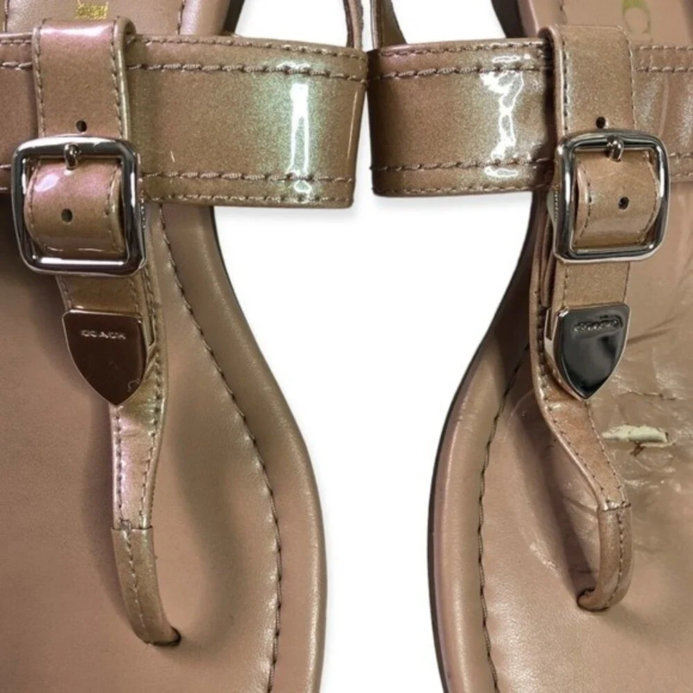 Coach Cassidy Patent Leather Iridescent Pearl Nude Flat Sandals